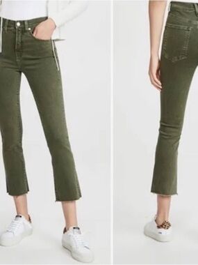 $290 Veronica Beard Carly high rise kick flare raw hem olive green jeans - 27